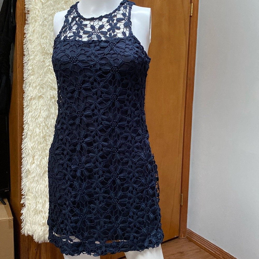 Hollister Women’s Crochet Dark Blue Lace Mini Dress. Size S